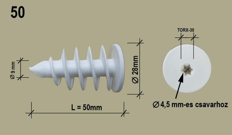 Polisztirol dübel min. 5cm-es szigeteléshez/4.5mm