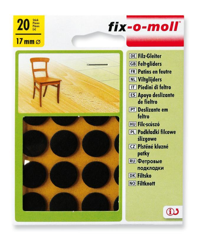 Bútorcsúsztató filc önt. barna 17mm 20db/csom.!