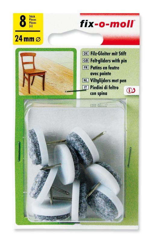 Bútorcsúsztató filc szeges fehér 24mm 8db/cs.!