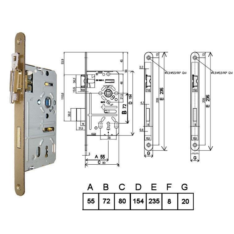 Din zár 401 55/72 kly univerzális BARNA előlap