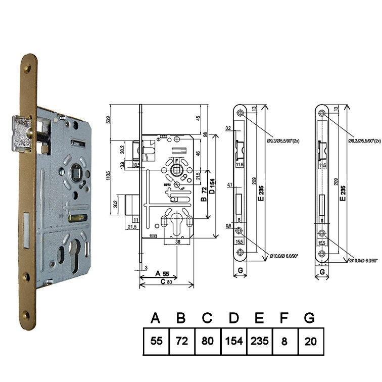 Din zár 411 55/72 cly univerzális BARNA előlap