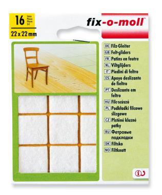 Bútorcsúsztató filc önt. fehér 22x22 16db/cs.!