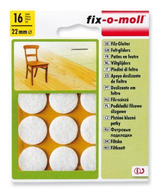 Bútorcsúsztató filc önt. fehér 22mm 16db/cs.!
