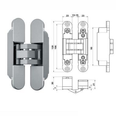 Ajtópánt F1 Otlav 3D rejtett 23x120mm